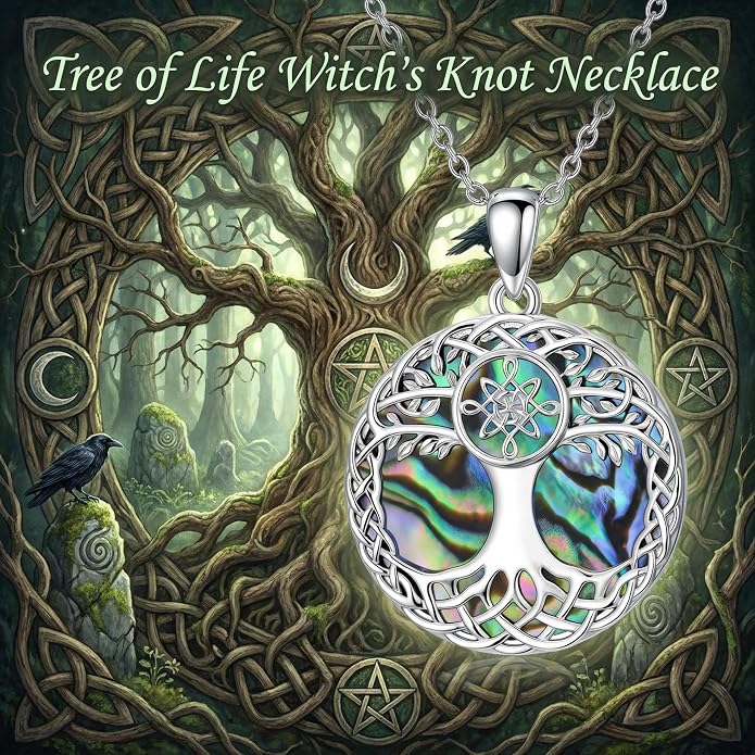 Tree of Life Necklace 925 Sterling Silver Abalone Shell Celtic Knot Tree Pendant Necklace Jewelry Gifts for Women Birthday Christmas