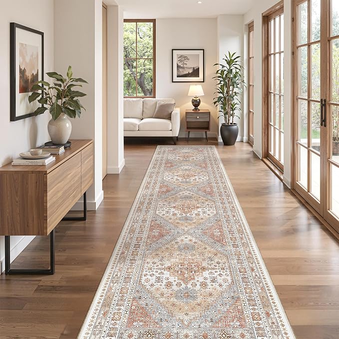 zesthome 2x8 Runner Rug, Washable Runners for Hallways with Rubber Backing, Stain Resistant Kitchen Rug, Soft Thin Carpet Runner for Entrance, Bedroom, Living Room Indoor(Orange,2'x8')
