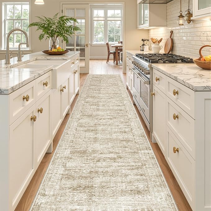 2x10 Runner Rug Non Slip,Washable Hallway Runner Rug,Brown | Long Neutral Rugs for Kitchen,Entryway,Bedroom,Bathroom,Laundry Room,Thin,Soft Runner Rug,Stain Resistant Indoor Carpet