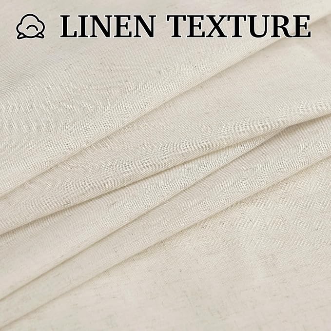 RYB HOME Bedroom Curtains Linen Sheer, Neutral Rustic Decor Light Filtering Lightweight Guaze Burlap Shade Blinds for Living Room, Natural Beige, W 52 x L 95 inches, 2 Panles