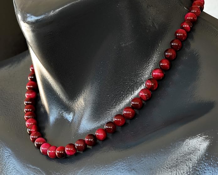 Natural Gemstone Beaded Choker Necklace | 8mm Handmade Adjustable Jewelry for Men & Women | Chakra Balancing Crystal Necklace | Spiritual Gift | Macrame Cord with Extender