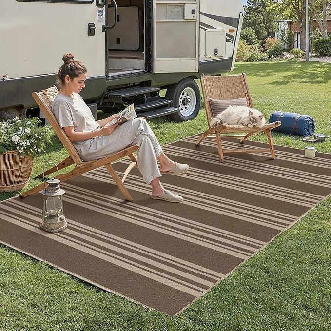 PureCozy Outdoor Rug 3x5 Washable Striped Jute Look Non Slip Carpet | Nature Stripe Farmhouse Design, Indoor Outdoor Rug for Entryway Kitchen Bathroom Bedroom, Non Shedding, Neutral Decor