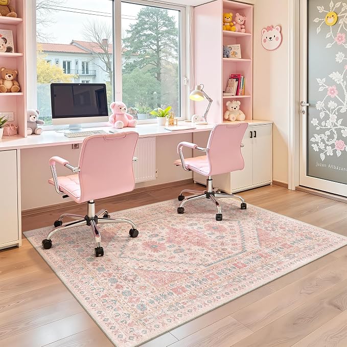 zesthome Pink Rug - 4x6 Area Rugs for Bedroom, Stain Resistant Washable Rugs for Nursery Room, Living Room, Home Decor, Girls Rug (Pink/Blue,4'x6')