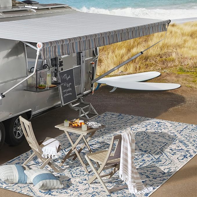 JONATHAN Y Boho Medallion Indoor Outdoor Area Rug 9X12 Navy/Gray, Estrella Textured Weave for Backyard, Patio, Porch, Easy-Cleaning, High Traffic, Pet-Friendly, Non-Shedding (SMB105B-9)