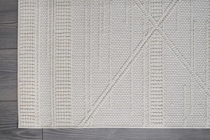 CAMILSON Micro Loop Rug 5x7 Modern Luxury Geometric Pattern Area Rugs Soft High and Low Pile Stain Resistant Easy-Cleaning Non-Shedding for Living Room Office Indoor Carpet (5 x 7 / White)
