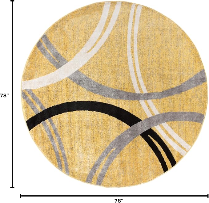 Rugshop Wavy Circles Fade-Resistant Living Room Round Rug Yellow 6'6"