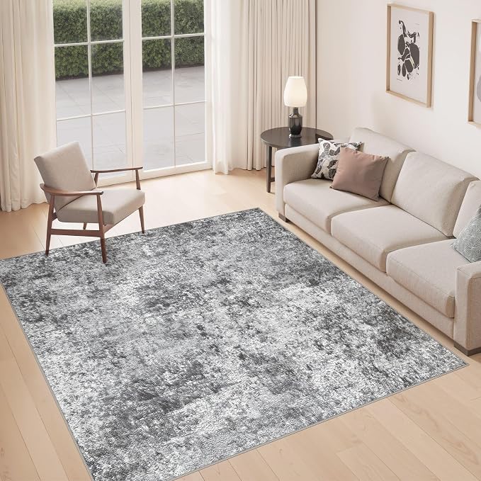 DMOYEST Square Area Rug Living Room Rugs - 8x8 Washable Large Soft Indoor Neutral Modern Abstract Low Pile Rug Carpet for Bedroom Dining Room Farmhouse Home Office - Grey