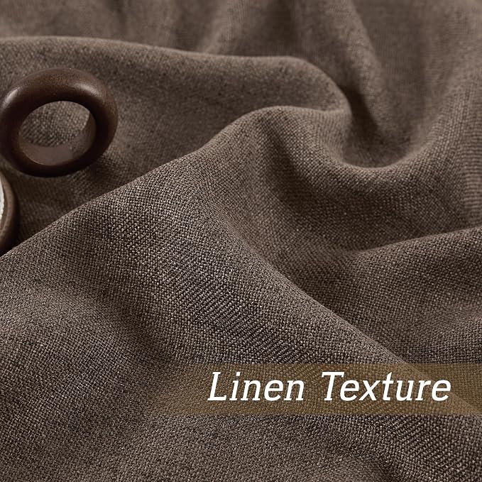 RYB HOME Natural Linen Sheer Curtains 84 inches Long for Bedroom and Living Room, Back Tab/Rod Pocket, Light Filtering Sheer Curtains and Drapes, Brown, W 52 x L 84 inches, 2 Panels Set