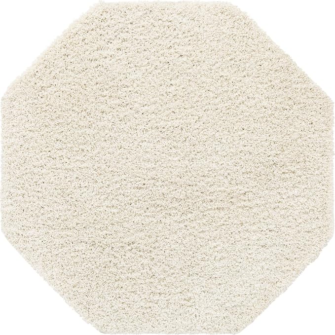 Unique Loom Solid Shag Collection Area Rug (6' 1" Octagon, Snow White)