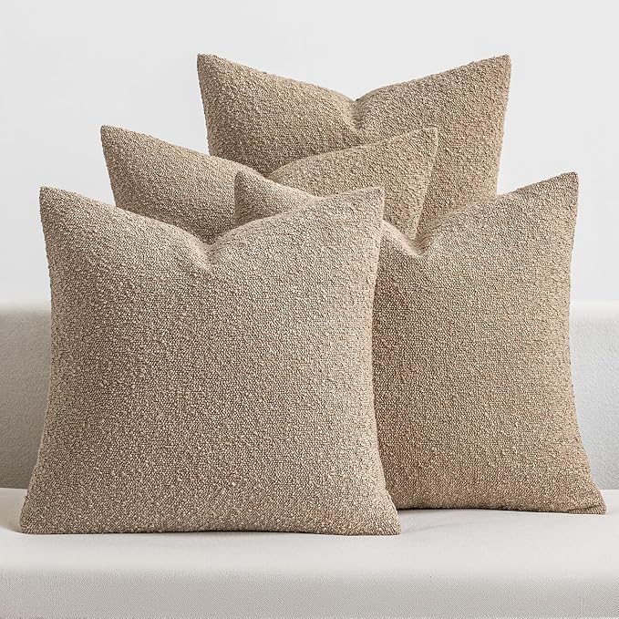 MIULEE Decorative Boucle Throw Pillow Covers 18x18 Inch Camel Set of 4 | Textured Accent Pillow Cases Soft Couch Cushion Covers for Modern Farmhouse Boho Sofa Bed Livingroom Home Decor