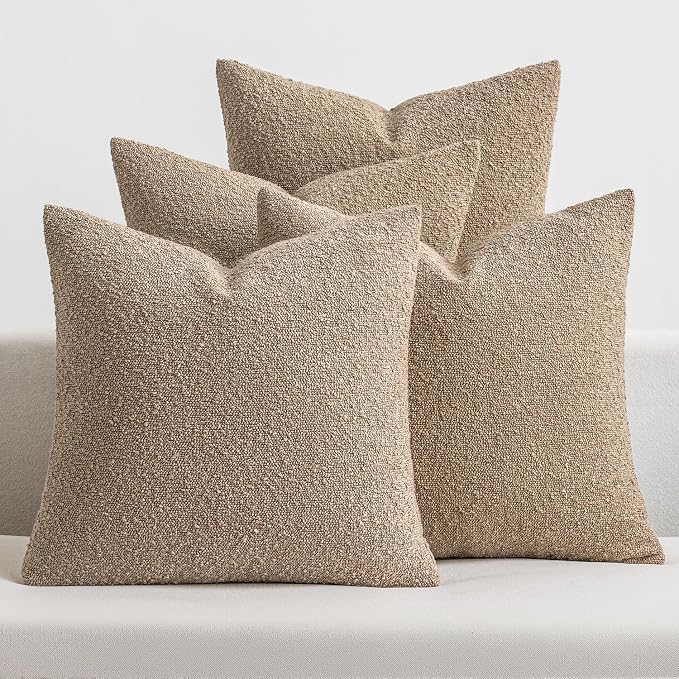 MIULEE Decorative Boucle Throw Pillow Covers 20x20 Inch Camel Set of 4 | Textured Accent Pillow Cases Soft Couch Cushion Covers for Modern Farmhouse Boho Sofa Bed Livingroom Home Decor