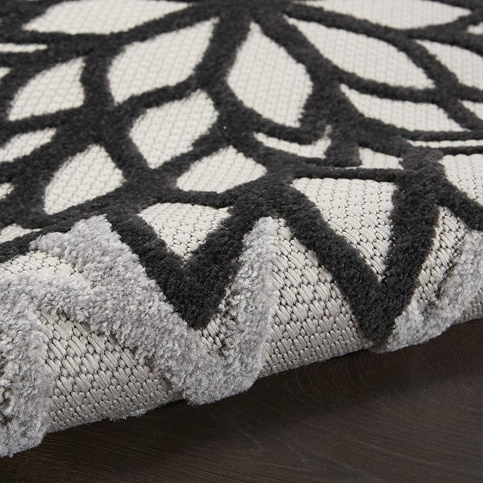 Nourison Home Aloha Indoor/Outdoor Black White 2'3" x 10' Area Rug, Tropical, Botanical, Easy Cleaning, Non Shedding, Bed Room, Living Room, Dining Room, Deck, Backyard, Patio (2x10)
