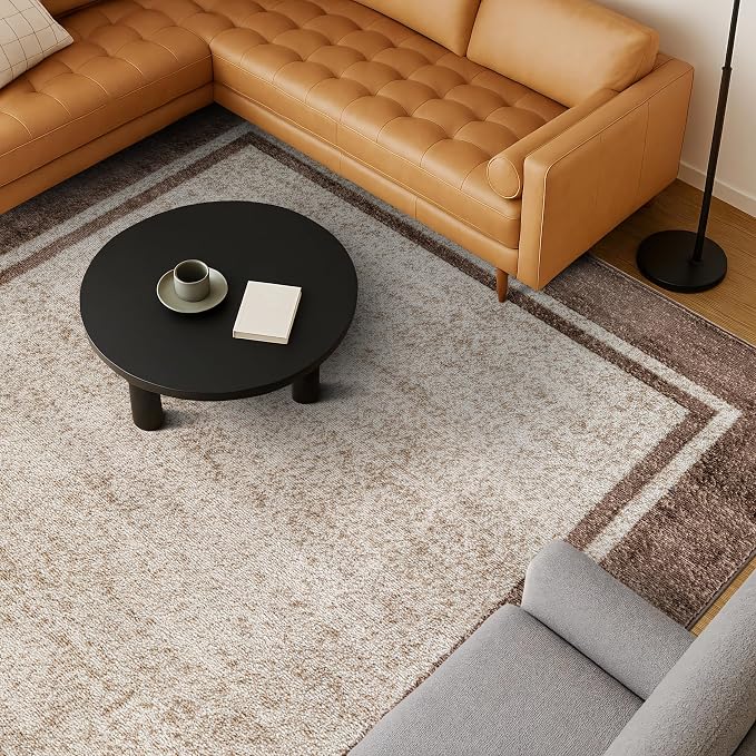 Rugshop Modern Transitional Bordered Area Rug Low Pile Beige 7' 10" x 10'