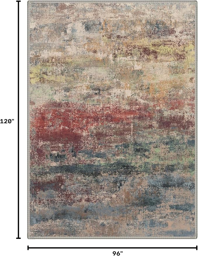 GENIMO 8x10 Area Rugs for Living Room, Machine Washable Rug Non Slip, Low Pile Ultra-Thin Lightweight Large Carpet, Abstract Modern Rugs for Bedroom, Dining Room, Office, Nursery, Bloom Red