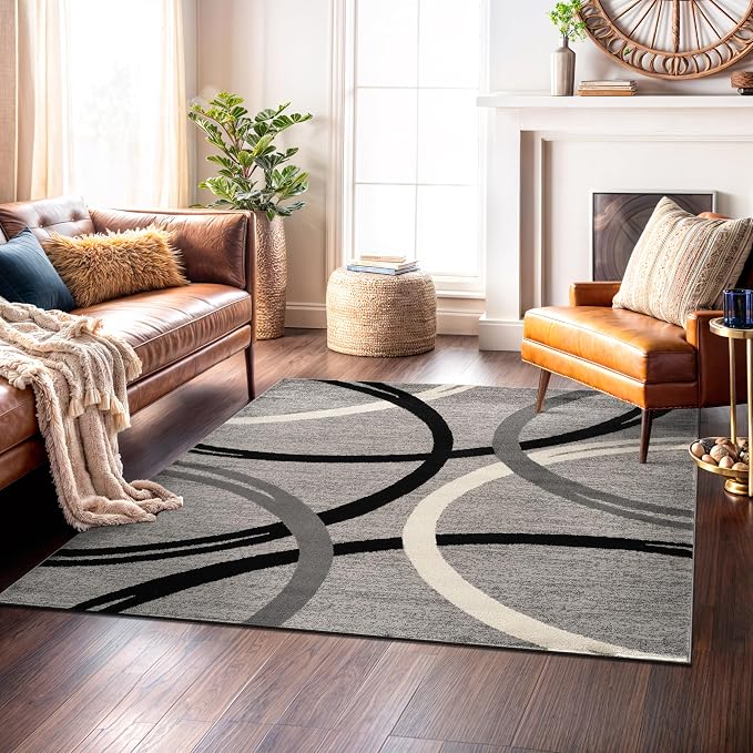 Rugshop Wavy Circles Non-Shedding Living Room Square Rug Gray 6'6" x 6'6"