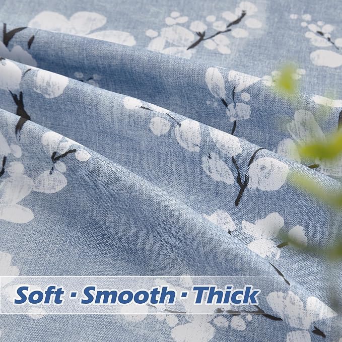 FMFUNCTEX 100% Blackout Blue Floral Curtains, Rod Pocket 18 Inch 1 Panel | Black Out Drapes, Thermal Insulated, Blossom Patterned Short Panel for Kitchen Curtains, Cafe, Bathroom, Door Glass