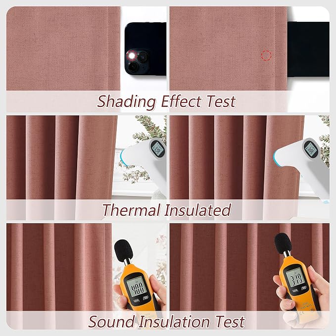 Guken 100% Blackout Curtains 96 Inch Length 2 Panels Set for Girls Bedroom Back Tab Thermal Insulated Black Out Linen Drapes Room Darkening Window Curtains 96 Inches Long,Dusty Rose