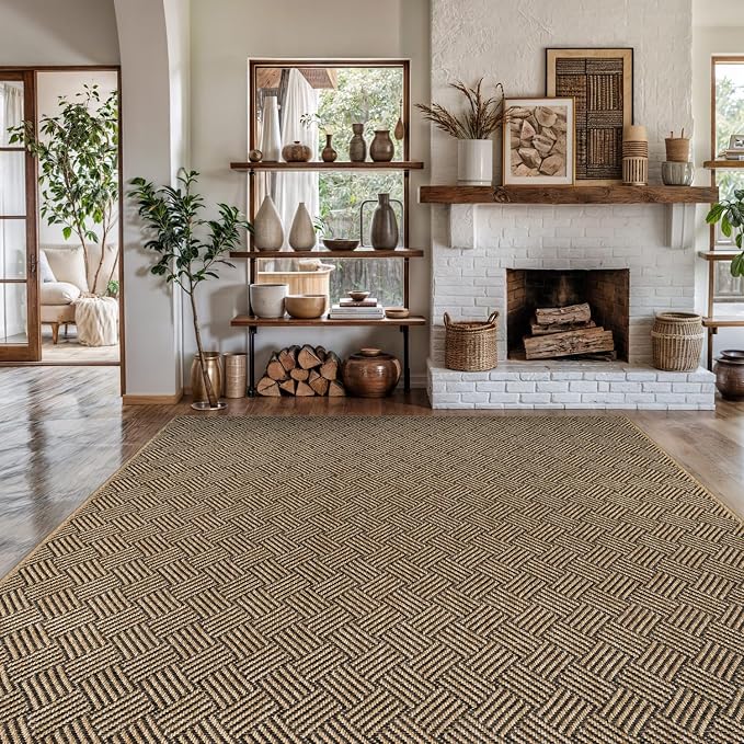 Luul Home Easy Jute Rugs 6x9 Herringbone Natural Color Living Room Indoor Outdoor Area Rug for Patio and Kitchen Rug High Traffic Washable Easy to Clean Solid Boho Woven Design Carpet (6 x 9)