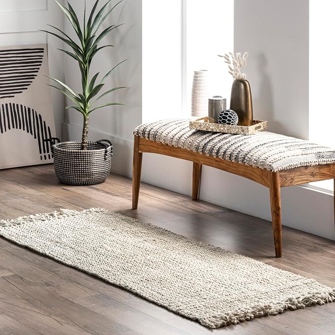 Nuloom Daniela Off-White, 2'6" x 8', Handmade, Jute, Tassel, Soft and Textured, High Traffic, Stain Resistant, Easy Clean, Durable Runner for Bedroom, Living Room, Dining Space, Foyer, Entryway
