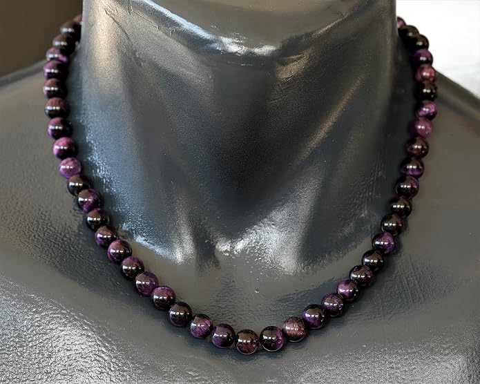 Natural Gemstone Beaded Choker Necklace | 8mm Handmade Adjustable Jewelry for Men & Women | Chakra Balancing Crystal Necklace | Spiritual Gift | Macrame Cord with Extender