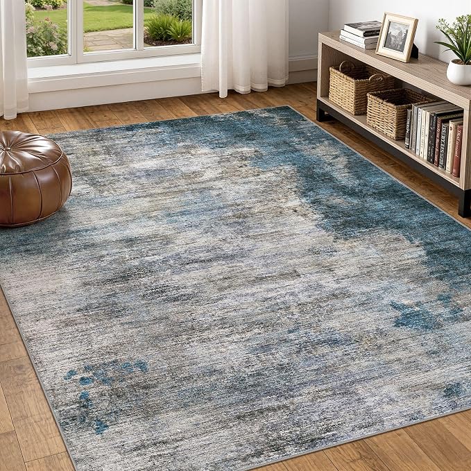 DMOYEST 5x7 Area Rug - Washable & Non Slip Indoor Rug for Living Room, Kid & Pet Friendly Abstract Low Pile Soft Carpet for Bedroom and Dining Room - Dark Grey