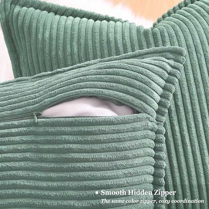 decorUhome Fall Corduroy Teal Throw Pillow Covers 20x20 Set of 2 | Couch Decorative Soft Modern Boho Farmhouse Pillow Covers Broadside Striped Pillow Cases for Living Room Bed Sofa