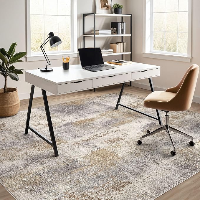 DMOYEST Area Rug Living Room Rugs - 8x10 Washable Large Soft Indoor Neutral Modern Abstract Low Pile Rug Carpet for Bedroom Dining Room Farmhouse Home Office - Brown Grey