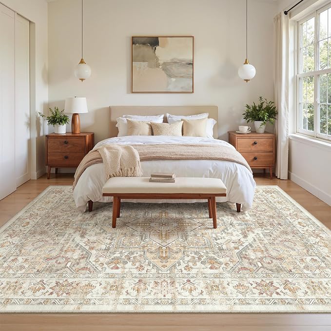 zesthome 5x7 Washable Rug-Stain Resistant Area Rugs for Living Room, Ultra-Thin Vintage Rugs, Non-Slip Backing Rug, Low Pile Large Area Rug, Boho Home Decor