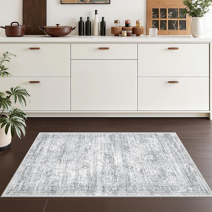 2x3 Rug Non Slip, Small Washable Entryway Rug,Grey | Welcome Mat,Runner for Kitchen,Front Door,Bathroom,Bedroom,Thin Area Rug,Soft Foldable Indoor Carpet,Stain Resistant
