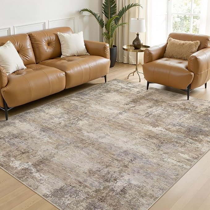Area Rugs 5x7, Non Slip Low Pile Soft Washable Rug for Living Room | Modern Abstract Large Carpet, Stain Resistant and Kid & Pet Friendly, Made for Bedroom, Nursery, Dining Room - Dark Brown