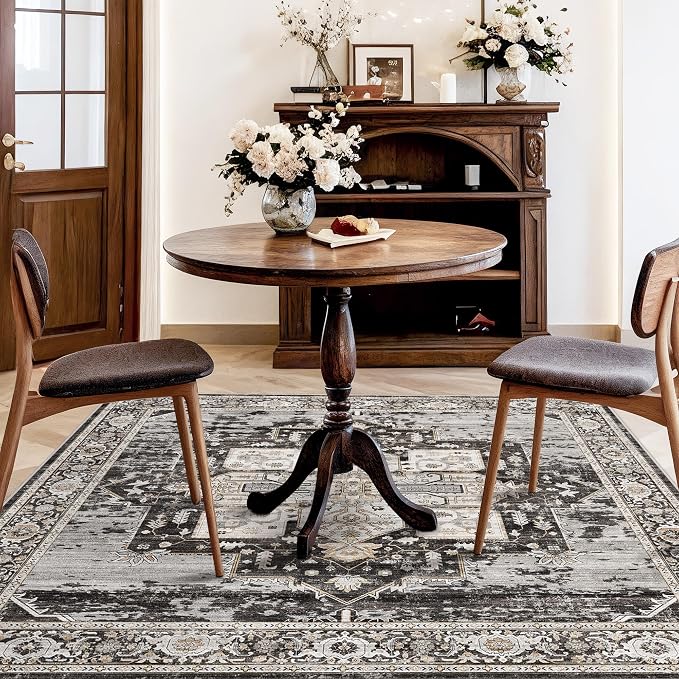 RUUGME Washable 5 x 5 Square Rug- Area Rugs for Living Room Stain Resistant Carpet Soft Rugs for Married Woman in Bedroom Kitchen Dining Room with Non Slip Backing Home 5x5 Black