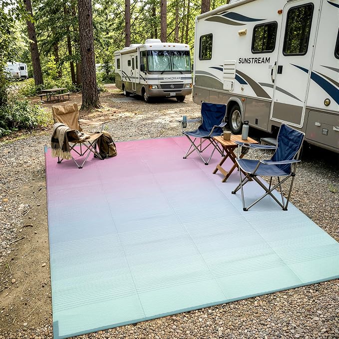 Lahome 6x9 Outdoor Rugs for Patios Outside, Plastic Straw Stain Resistant Rug Reversible Rv Mat, Porch Floor Carpets for Camping Deck Balcony Tent, Pink Green 6'x9'