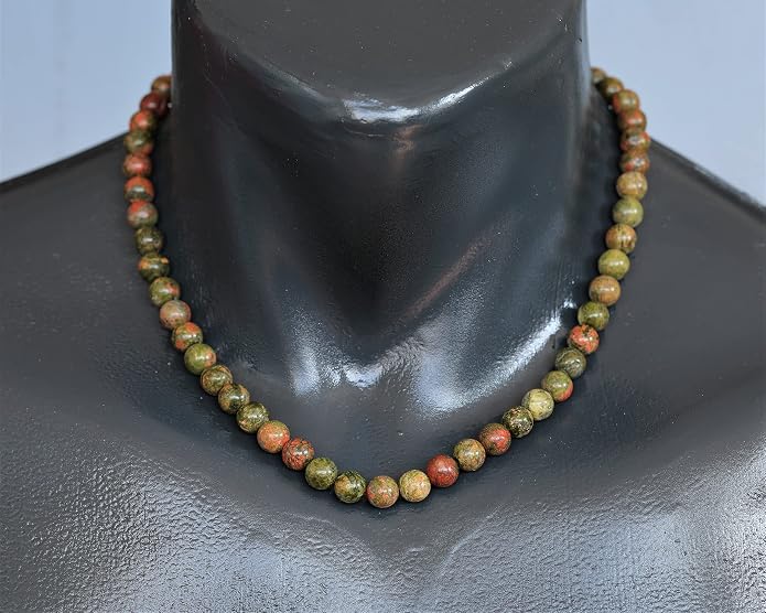 Natural Gemstone Beaded Choker Necklace | 8mm Handmade Adjustable Jewelry for Men & Women | Chakra Balancing Crystal Necklace | Spiritual Gift | Macrame Cord with Extender