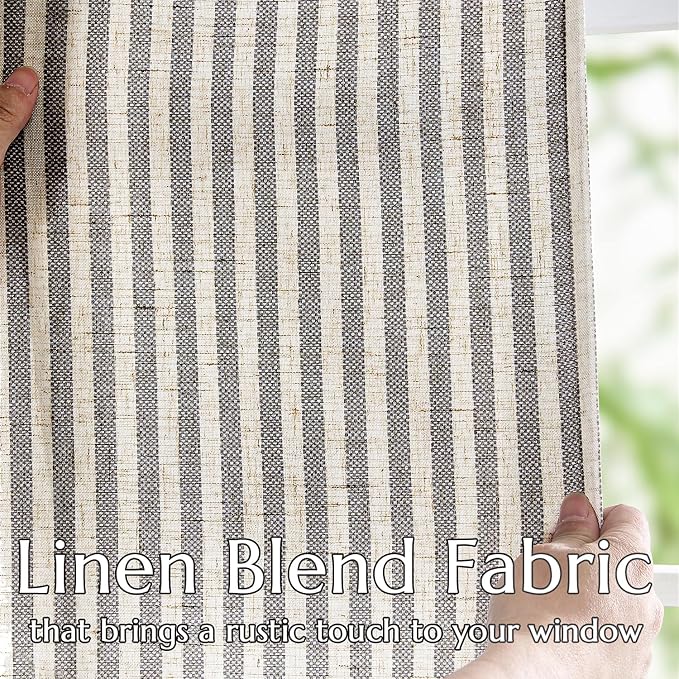 jinchan Linen Curtains 96 Inch Black Stripe on Beige Back Tab 2 Panels | Curtains For Living Room Bedroom,Ticking Stripe, Farmhouse Cottage Core Rustic,Rod Pocket Window Treatment,Light Filtering