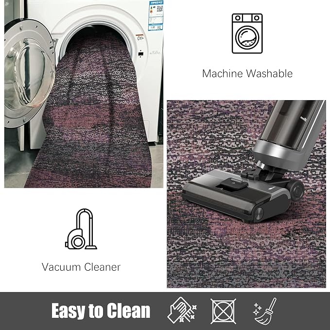 RUGSURE Washable Area Rug - 1/6 Thick - Stain & Water Resistant Non-Slip - Resistant Rug for Living Room, Bedroom, Nursery, Pet & Child Friendly, Vintage Charm Area Rugs (Burgundy, 2'6'' x 8')