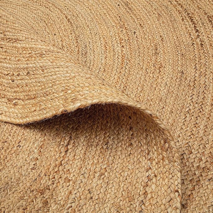 GRUHUM Jute Area Rug 10ft Natural Fiber Round Boho Handwoven Soft Braided Reversible Rustic Vintage Rugs for Farmhouse Indoor Eco-Friendly Kitchen Bedroom Living Room Hallways Enterways (10 ft Circle)
