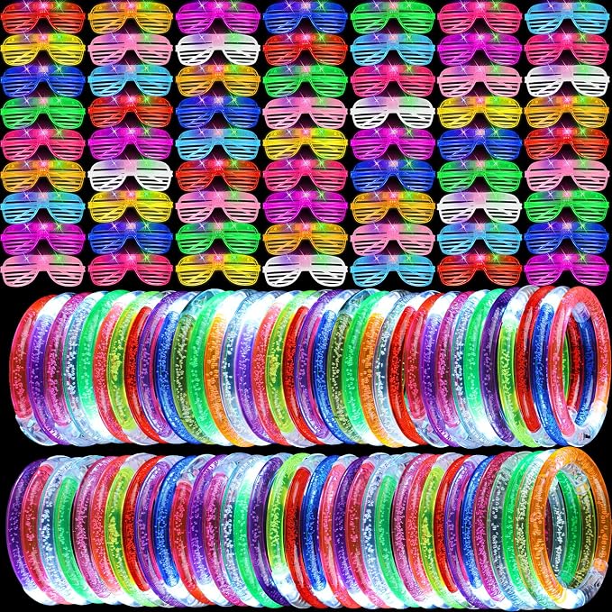 120 Pcs Glow in the Dark Party Supplies with Light up Glasses LED Bracelets 10 Neon Colors Glow Stick Bracelet Flashing Glasses for Kid Adult Rave Birthday Wedding Halloween Christmas Party Toys Favor