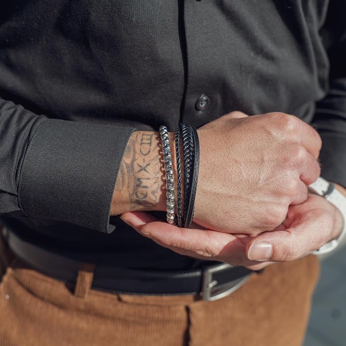 SERASAR Premium Leather Bracelet Men | Stainless Steel Magnetic Clasp | Three Colors | Jewelry Box Included