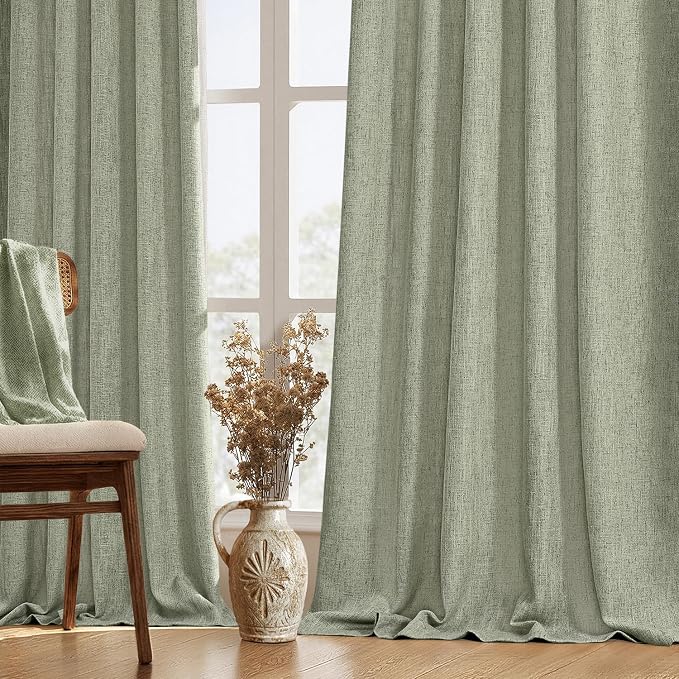 MIULEE Thick Linen Curtains, 42Wx72L, Sage Green Semi Sheer Linen Textured | Light Filtering Window Privacy Drapes with Back Tab Rod Pocket for Farmhouse/Living Room/Bedroom, Set of 2