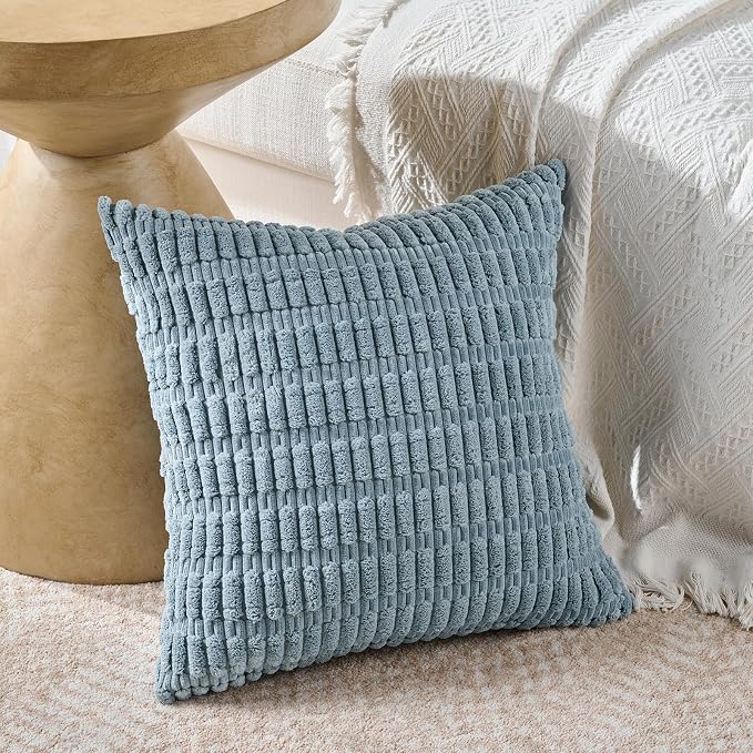 Fancy Homi 4 Packs Decorative Throw Pillow Covers for Living Room Couch Bed, Modern Farmhouse Boho Home Décor Accent Cushion Case, 26" x 26", Light Blue