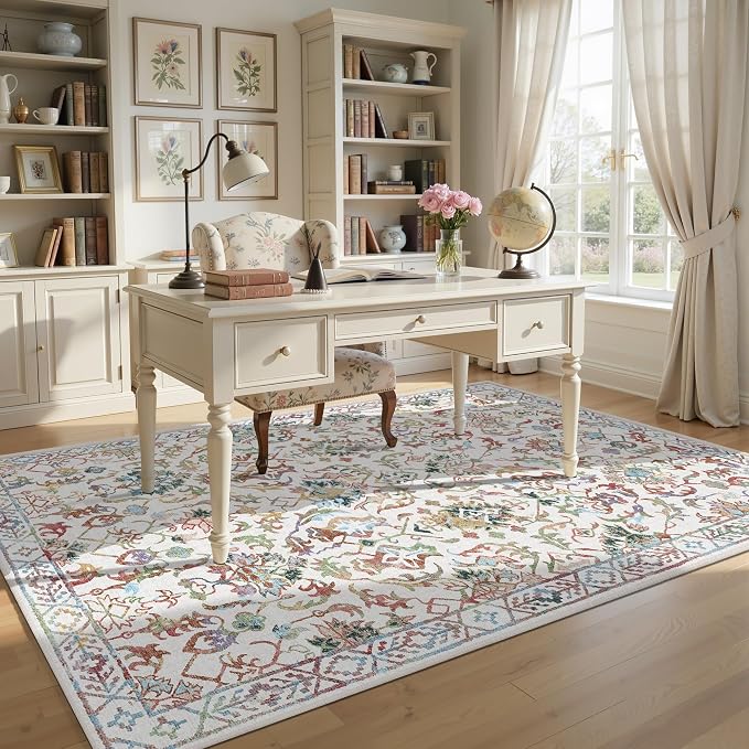 Deerly Area Rug 6x9 for Living Room Low-Pile, Tribal Farmhouse Soft Stain Resistant Colorful Rugs Carpet for Bedroom Dining Room Office Guest Room Kitchen Home Decor