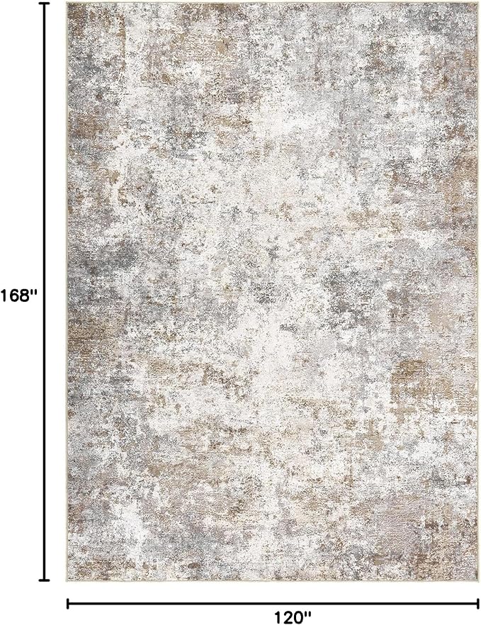 UERMEI 10x14 Area Rug Living Room Rugs - Washable Neutral Modern Abstract Soft Thin Large Rug Indoor Floor No Slip Rug Carpet for Bedroom Under Dining Table Home Office Decor - Brown Grey