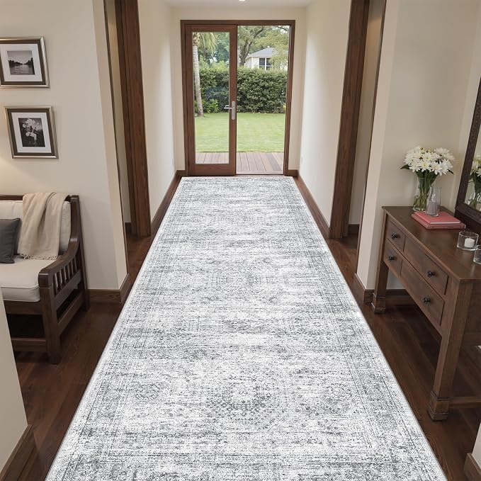 4x12 Runner Rug Non Slip,Washable Hallway Runner Rug,Grey | Area Rugs for Kitchen,Entryway,Bedroom,Bathroom,Nursery Room,Thin,Soft Runner Rug,Stain Resistant Indoor Carpet