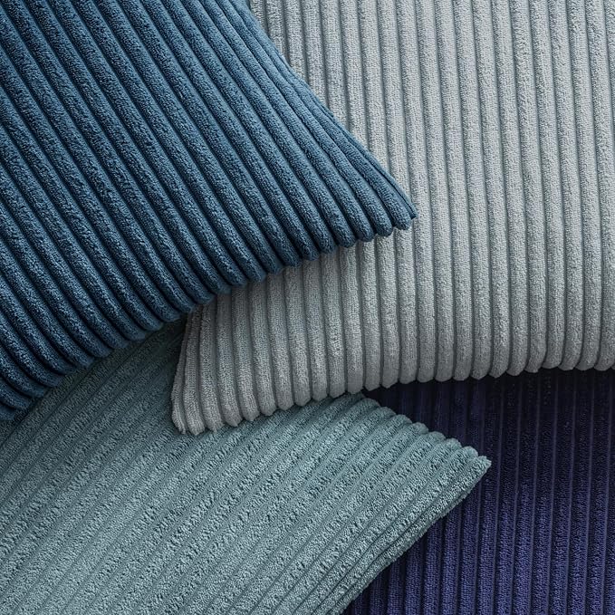 EMEMA Coastal Blue Decorative Throw Pillow Covers 20x20 Inch Set of 4 Boho Farmhouse Corduroy Striped Square Pillow Case,Western Modern Cushion Covers for Couch Bed Livingroom Home Decor