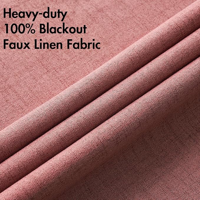 MIULEE 100% Blackout Linen Textured Curtains for Bedroom Solid Thermal Insulated Dusty Rose Grommet Room Darkening Curtains & Drapes Luxury Decor for Living Room 42 x 63 Inch (2 Panels)