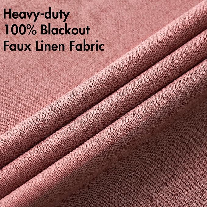 MIULEE 100% Blackout Linen Textured Curtains for Bedroom Solid Thermal Insulated Dusty Rose Grommet Room Darkening Curtains & Drapes Luxury Decor for Living Room 52 x 54 Inch (2 Panels)