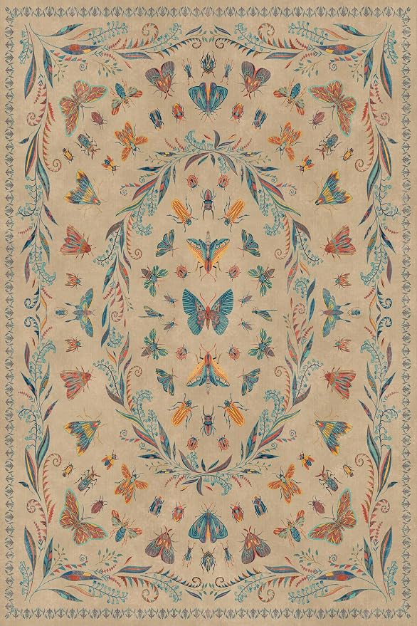 Brown Washable Area Rug for Living Room - 4x6 Large Entryway Rugs, Vintage Insect Soft Stain Resistant Carpet for Bedroom, Kitchen, Non Slip with Rubber Backing, Aesthetic Décor Indoor