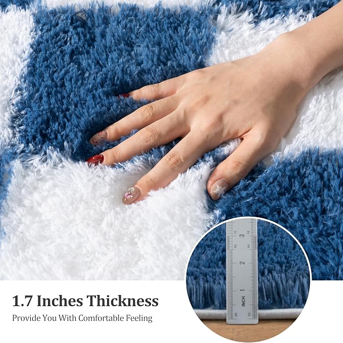 Checkered Rugs for Living Room, 6x9 Area Rug for Bedroom | Shaggy Shag Carpet, Soft and Comfy, Non Slip Big Fuzzy Carpet for Bedroom Nursery Kids Girls Boys Room Dorm Home Decor