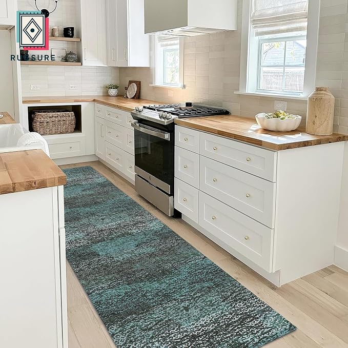 RUGSURE Washable Area Rug - 1/6 Thick - Stain & Water Resistant Non-Slip - Resistant Rug for Living Room, Bedroom, Nursery, Pet & Child Friendly, Vintage Charm Area Rugs (Green, 2'6'' x 8')