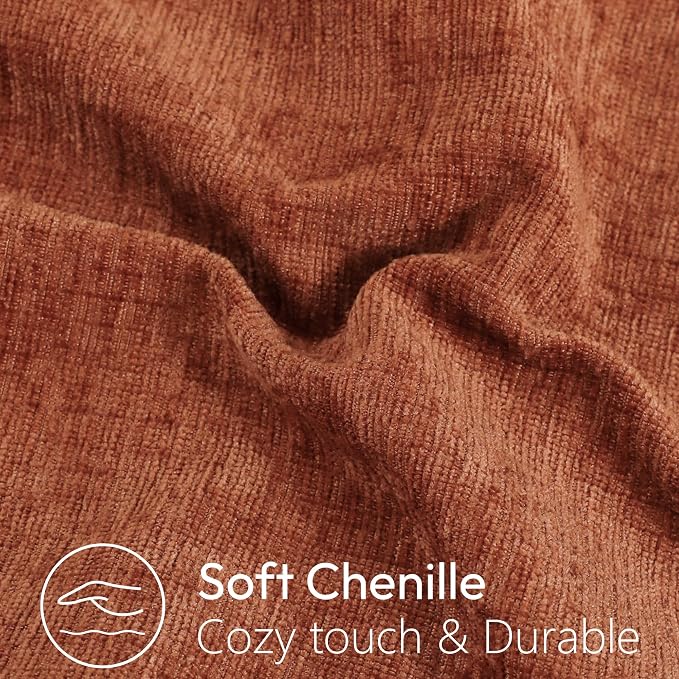 Stellhome Fall Decorative Chenille Pillow Covers 18x18 Inch Natural Burnt Orange Boho Farmhouse Neutral Couch Throw Pillows for Bed Sofa Livingroom Pack of 2 Accent Modern Pillowcase Home Decor